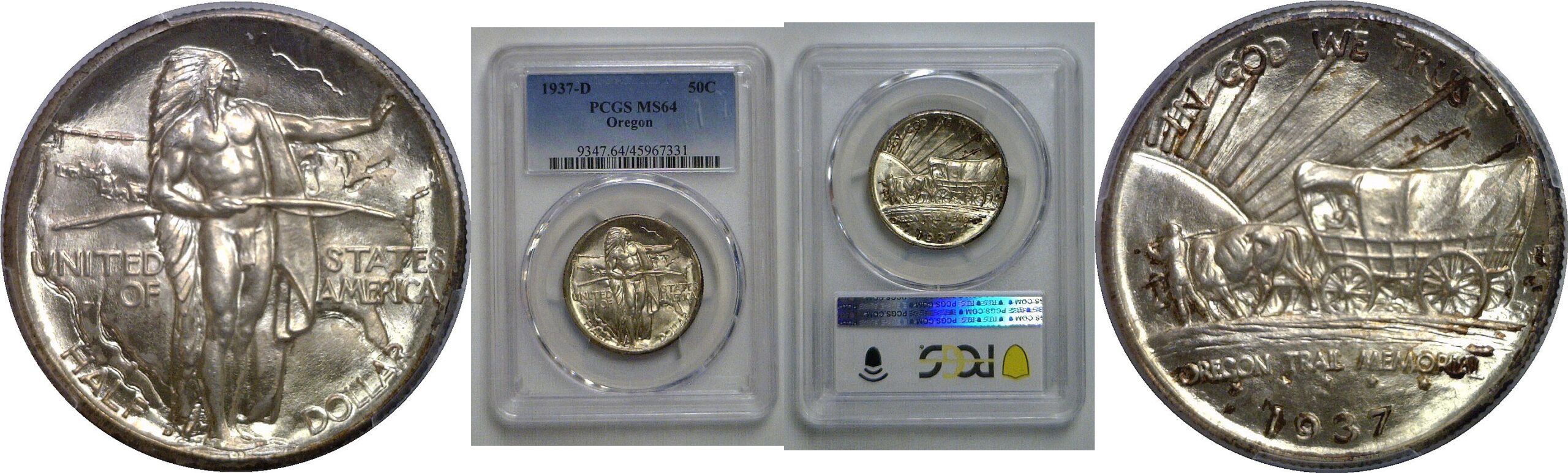 1937-D Oregon Trail Commemorative Half Dollar    PCGS MS-64