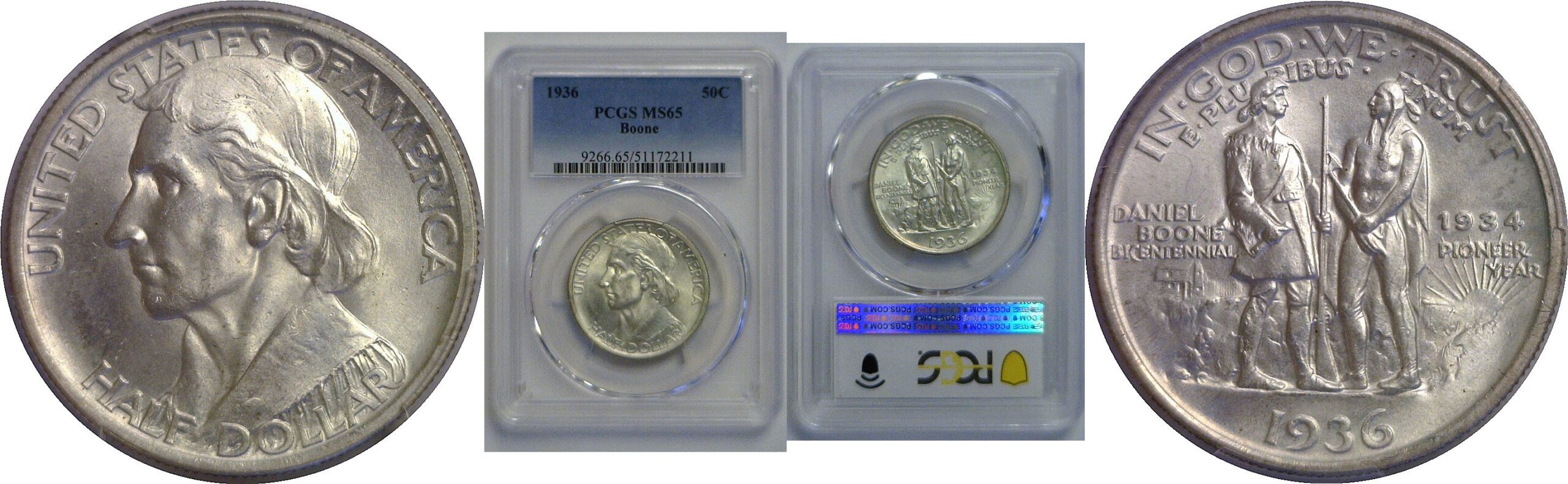 1936 Boone Commemorative Half Dollar    PCGS MS-65