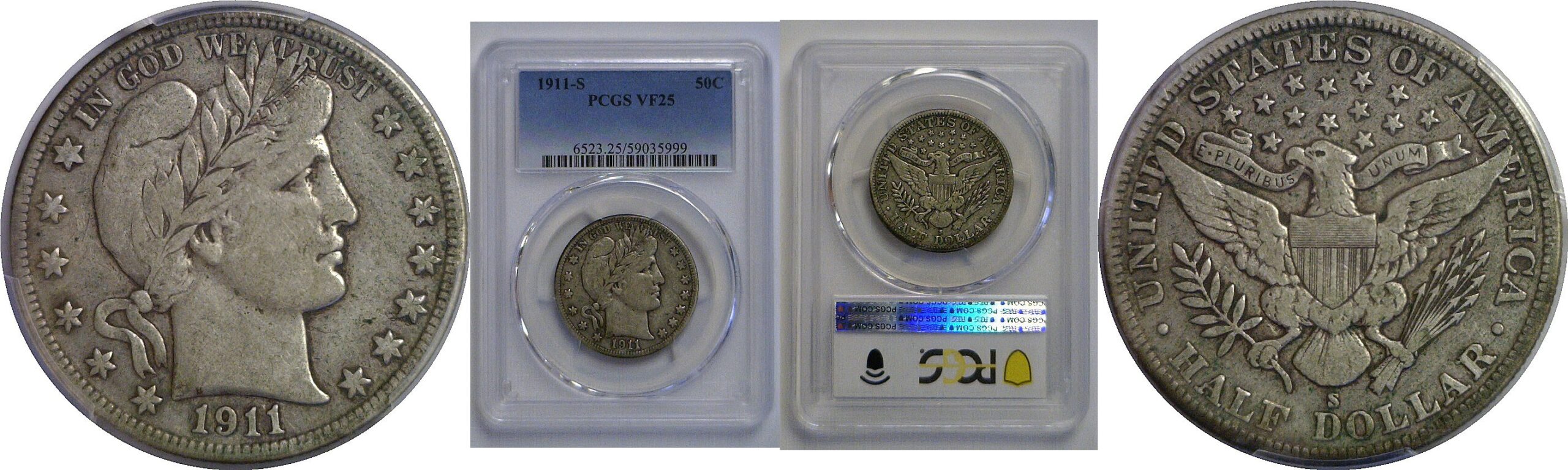 1911-S Barber Half Dollar   PCGS VF-25