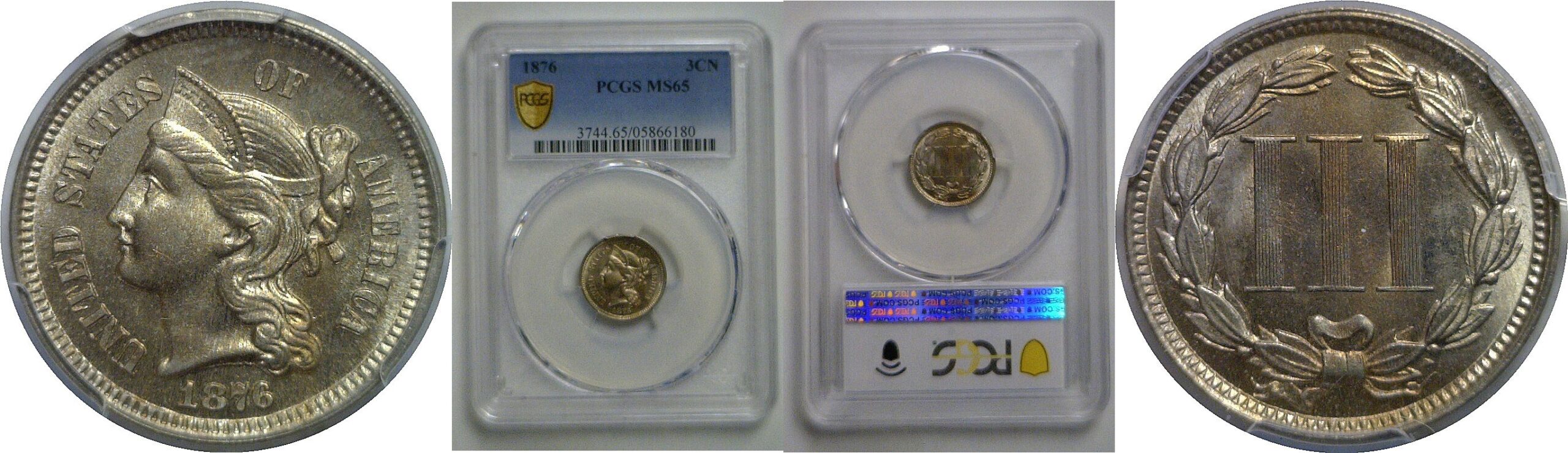 1876 Nickel Three Cent   PCGS MS-65
