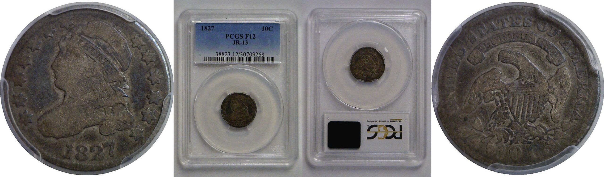 1827 Bust Dime  -  PCGS F-12