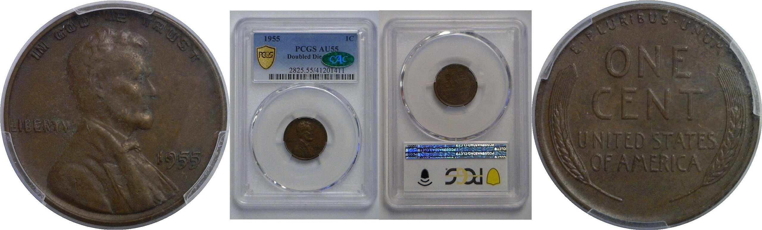 1955 Double Die Obverse  Lincoln Cent   PCGS AU-55 CAC