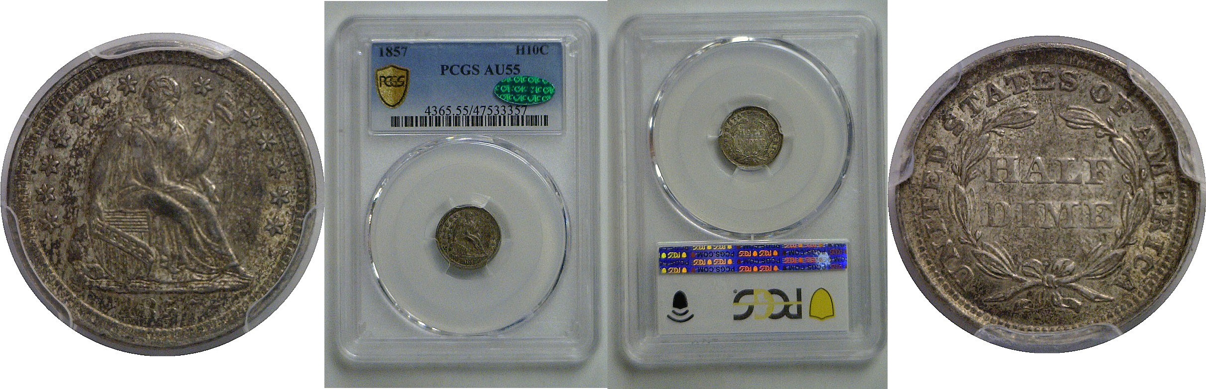 1857 Seated Liberty Half Dime   PCGS AU-55  CAC
