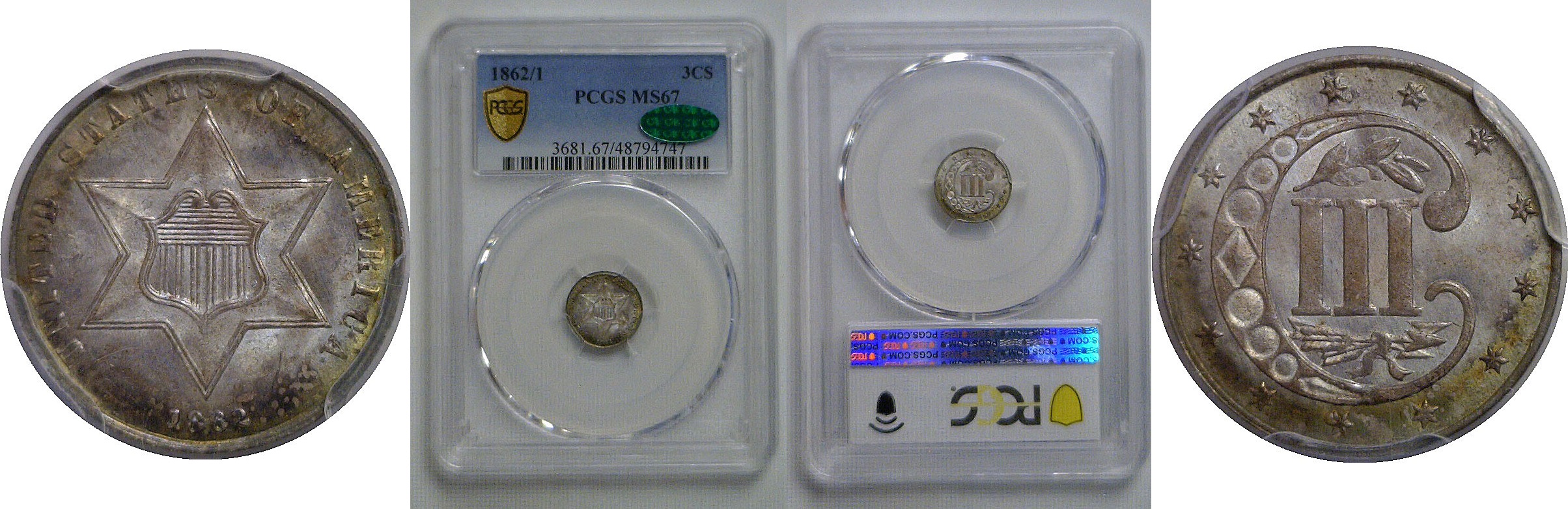 1862/1 Silver Three Cent     PCGS MS-67 CAC