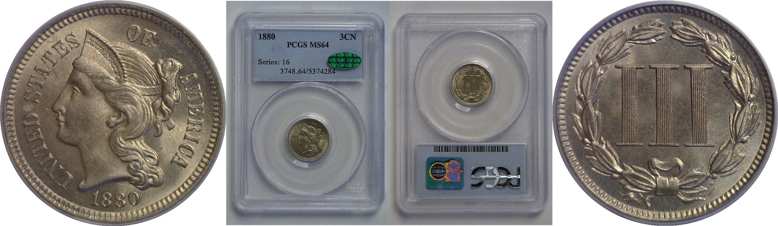 1880 Nickel Three Cent    PCGS MS-64  CAC
