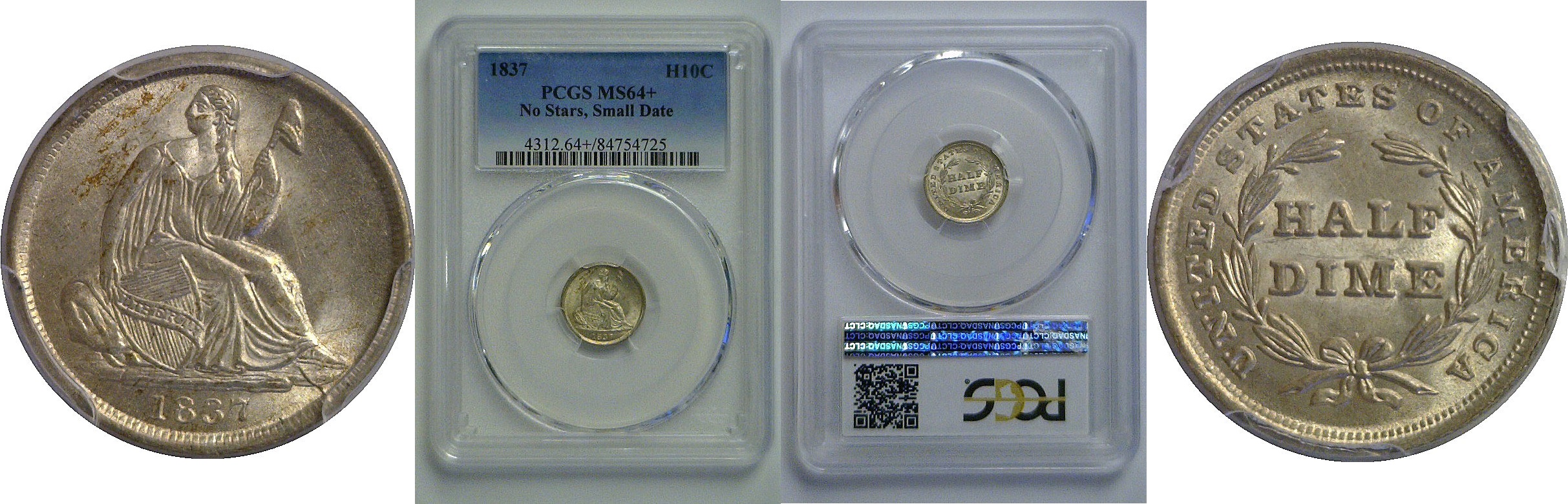1837 Seated Liberty Half Dime   PCGS MS-64+