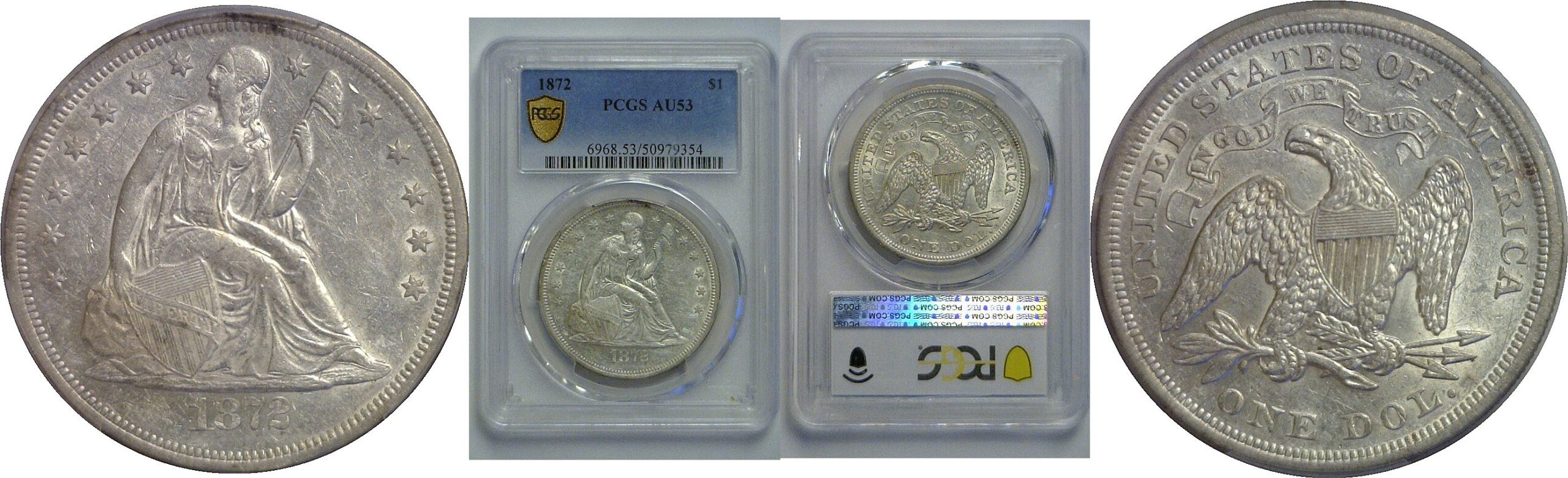 1872 Seated Liberty Dollar   PCGS AU-53
