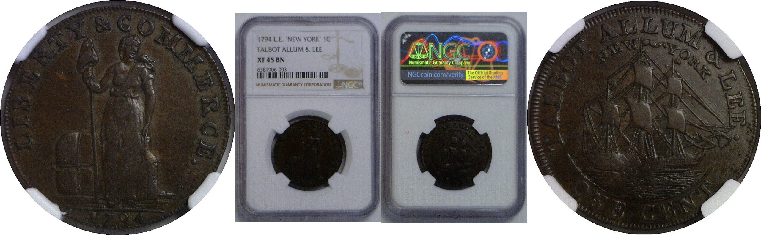 1794 Talbot, Allum & Lee Cent, NEW YORK   NGC XF-45