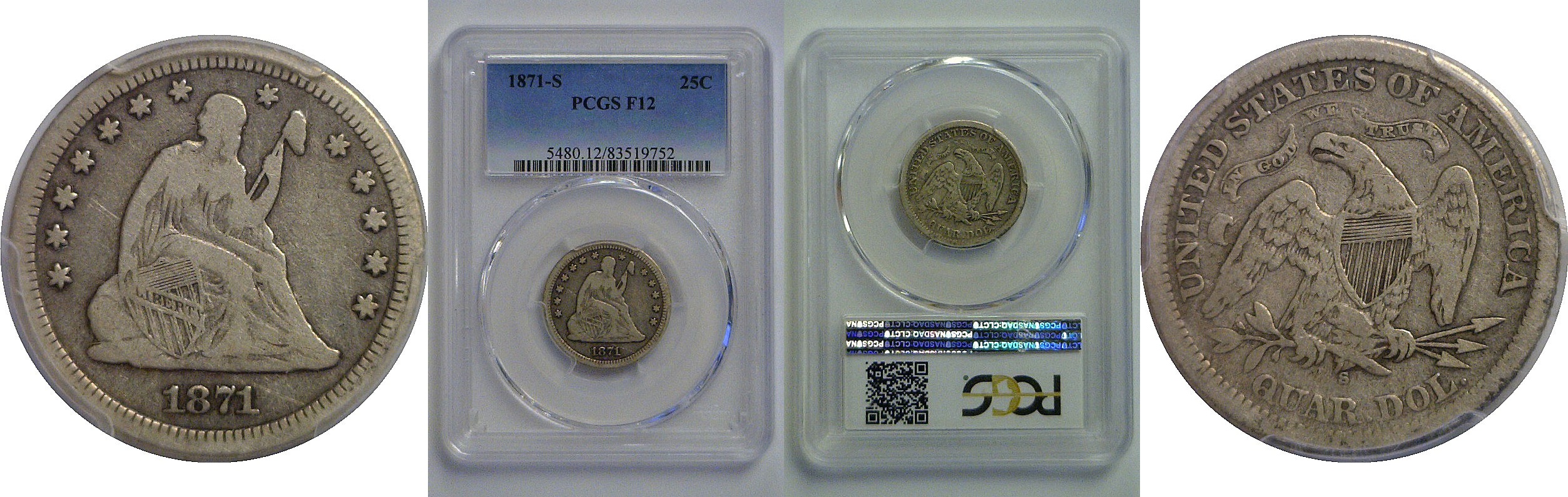 1871-S Seated Liberty Quarter   PCGS F-12