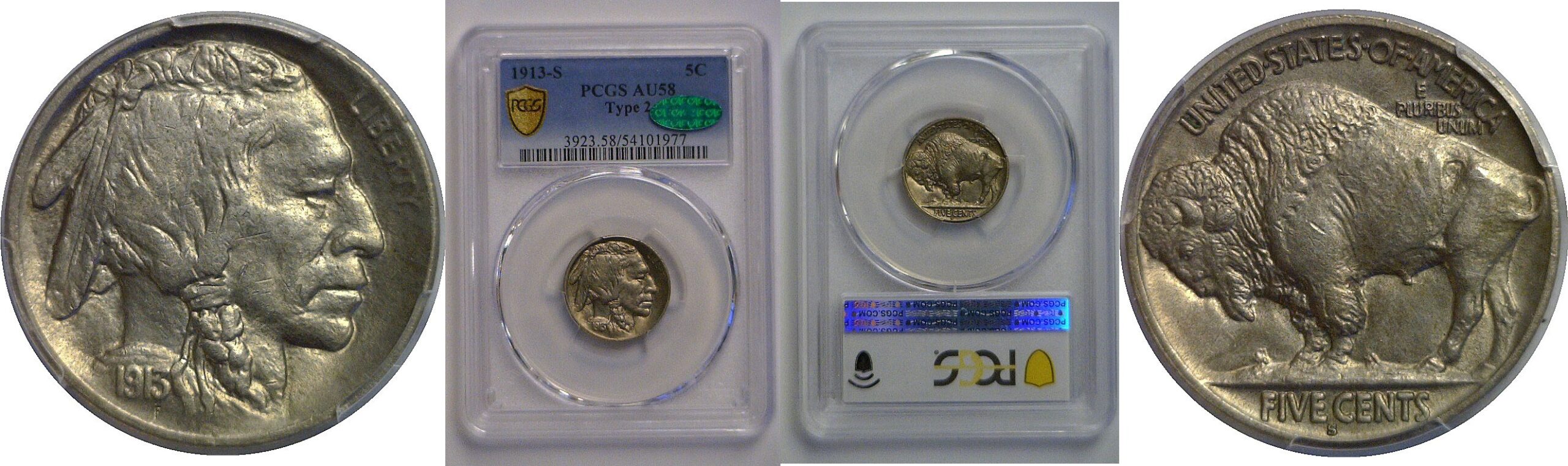 1913-S T-2  Buffalo Nickel   PCGS AU-58  CAC