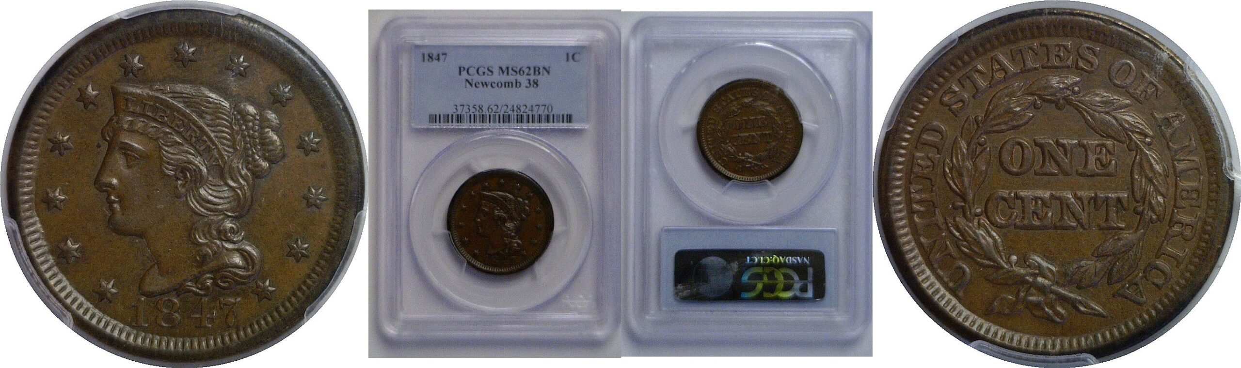 1847 Large Cent   PCGS MS-62 BN