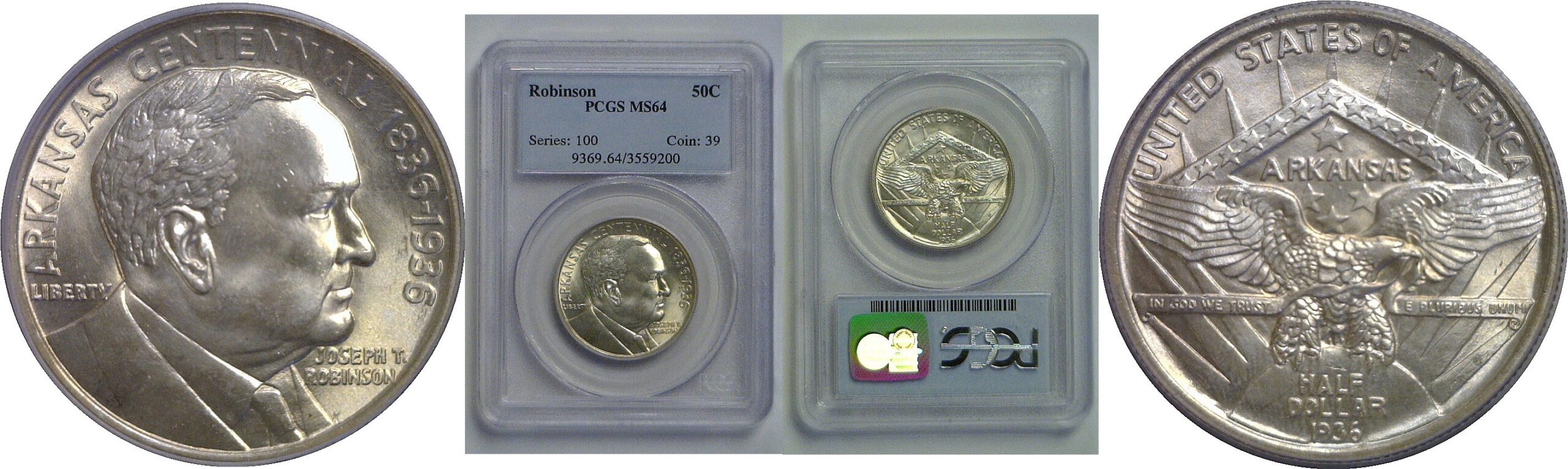 1936 Robinson Commemorative Half Dollar    PCGS MS-64