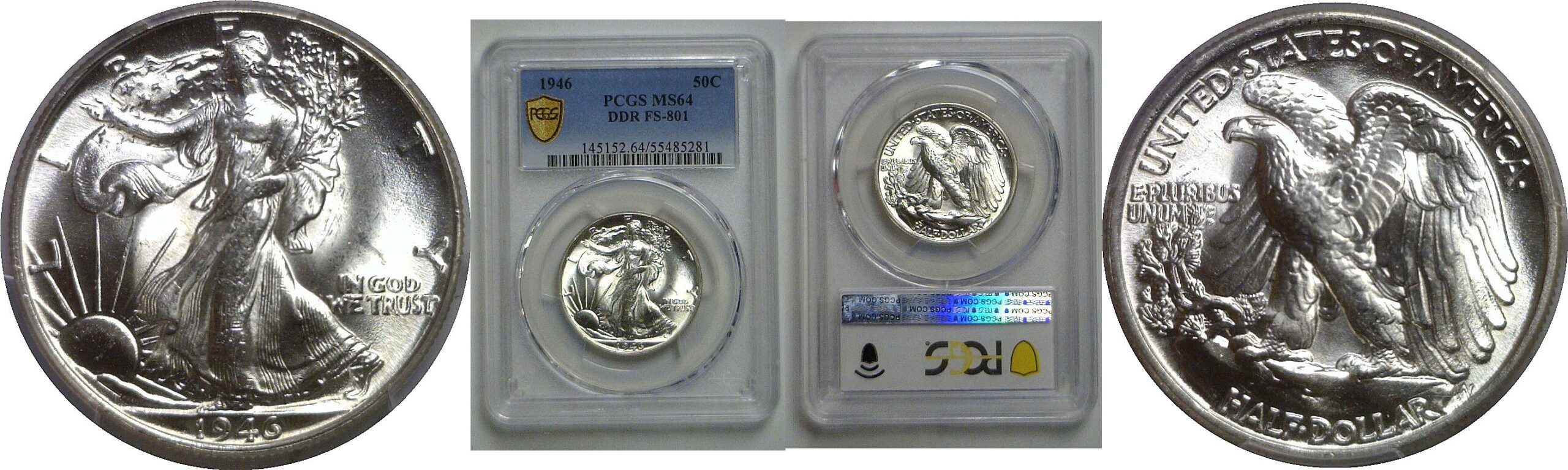 1946 Doubled Die Reverse   Walking Liberty Half Dollar    PCGS MS-64
