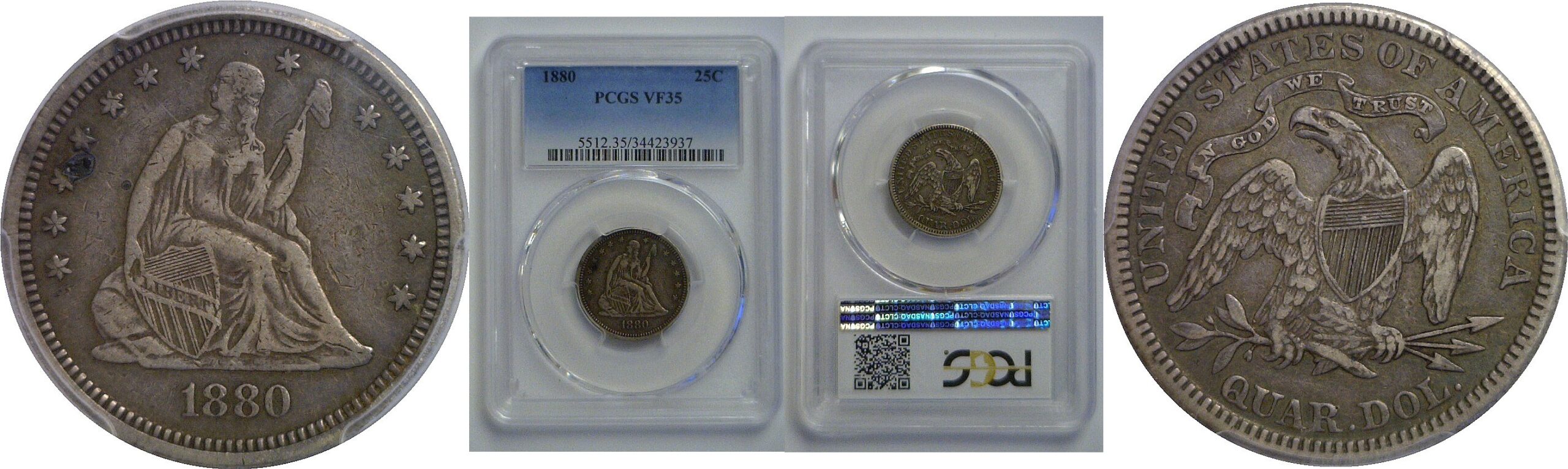 1880 Seated Liberty Quarter   PCGS VF-35