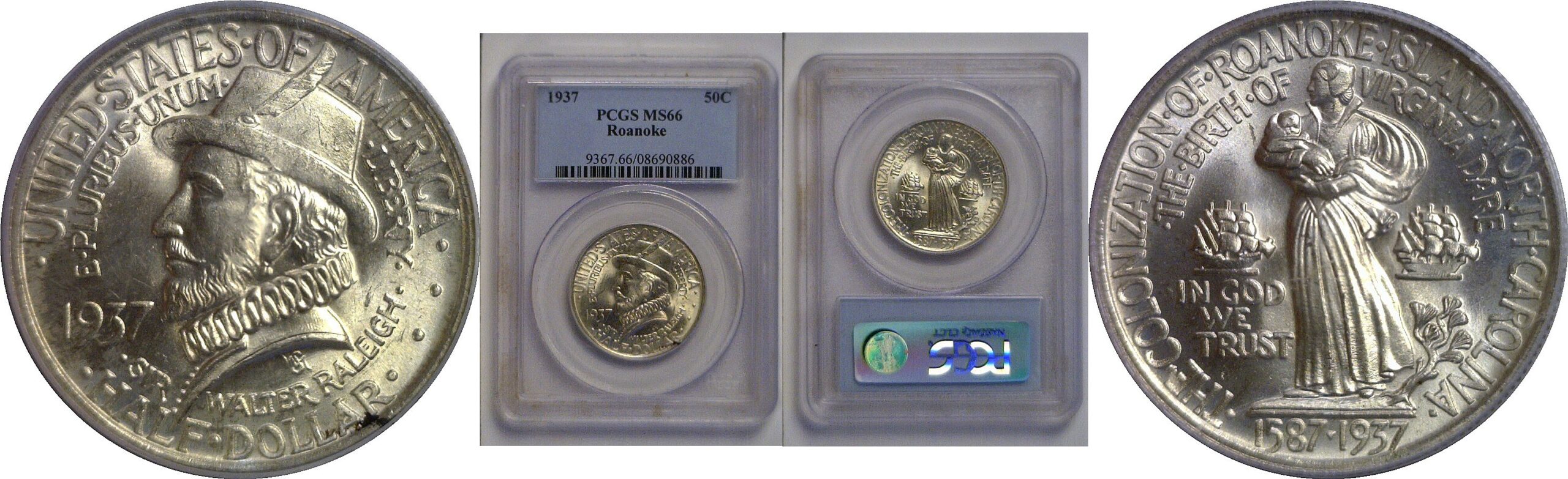 1937 Roanoke Commemorative Half Dollar   PCGS MS-66