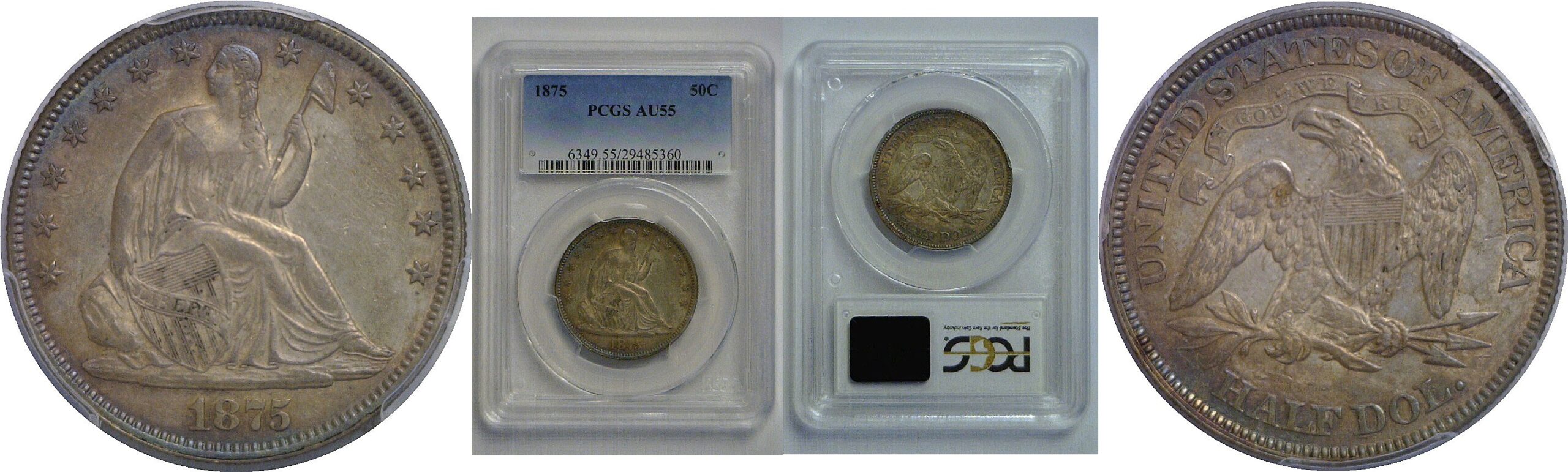 1875 Seated Liberty Half Dollar   PCGS AU-55