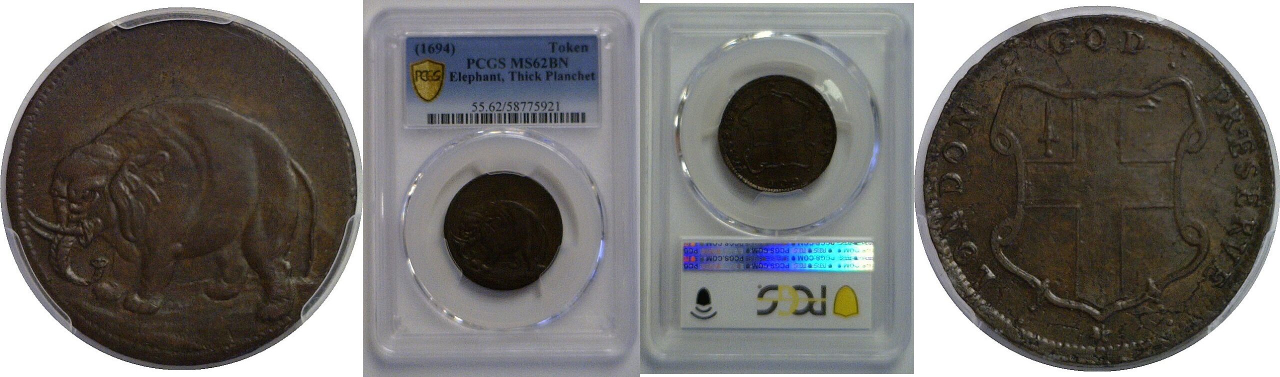 (1694) Elephant Token, Thick Planchet   PCGS MS-62 BN