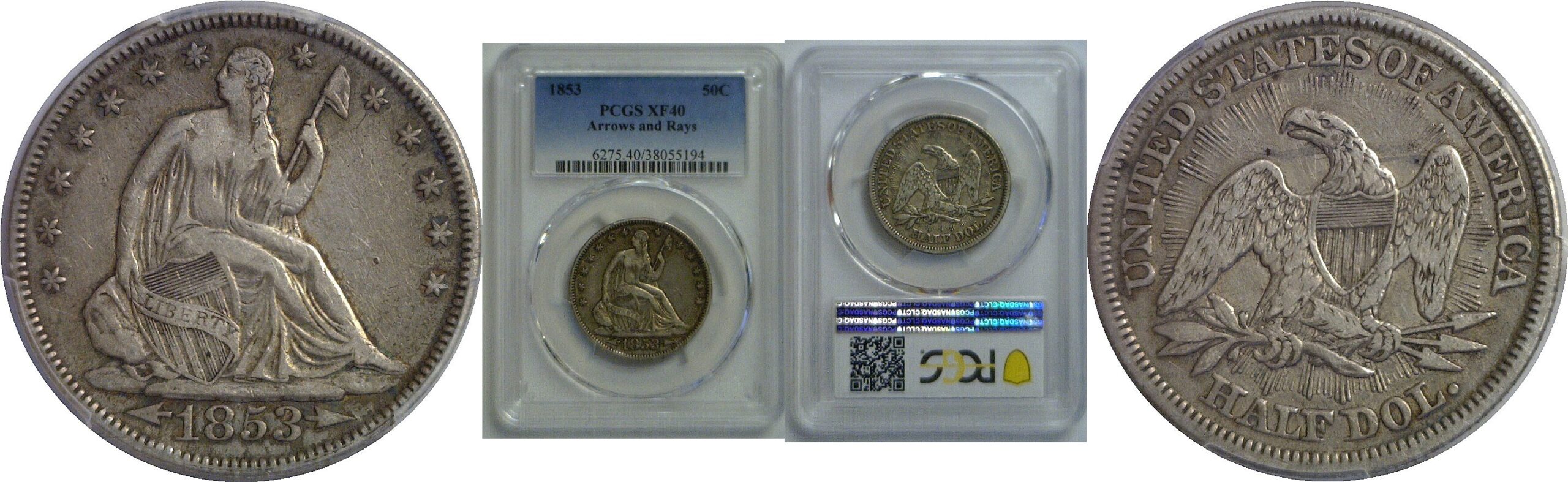 1853 Arrows & Rays  Seated Liberty Half Dollar   PCGS XF-40