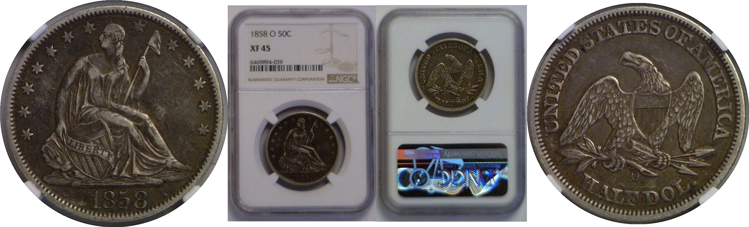 1858-O Seated Liberty Half Dollar   NGC XF-45