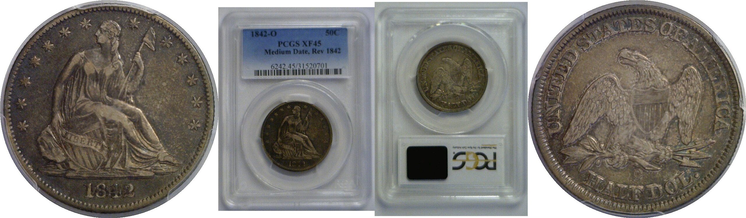 1842-O Seated Liberty Half Dollar   PCGS XF-45