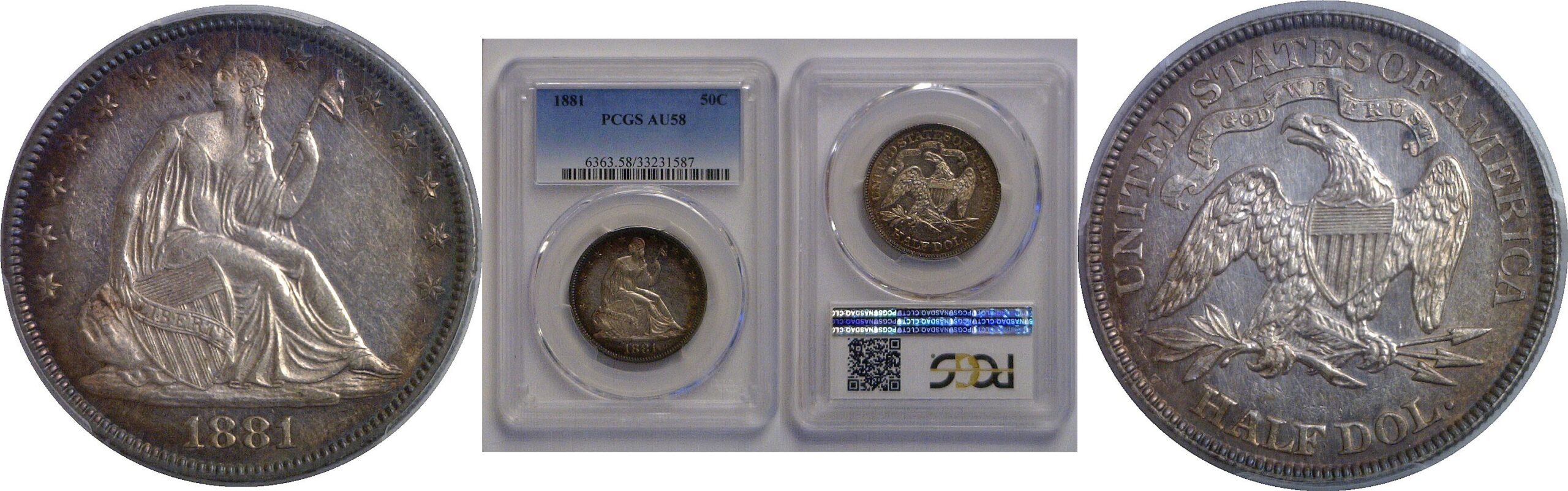 1881 Seated Liberty Half Dollar   PCGS AU-58