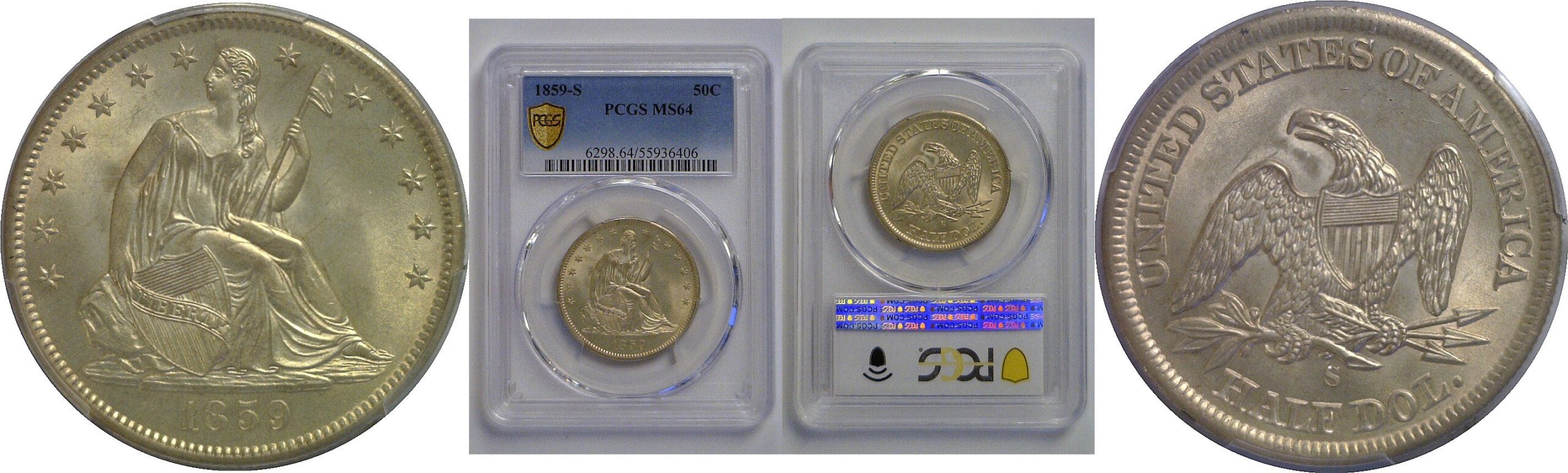 1859-S Seated Liberty Half Dollar   PCGS MS-64