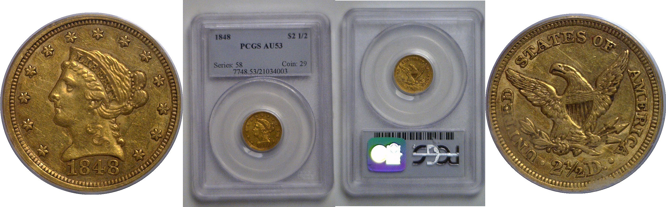 1848 $2 1/2 Liberty    PCGS AU-53