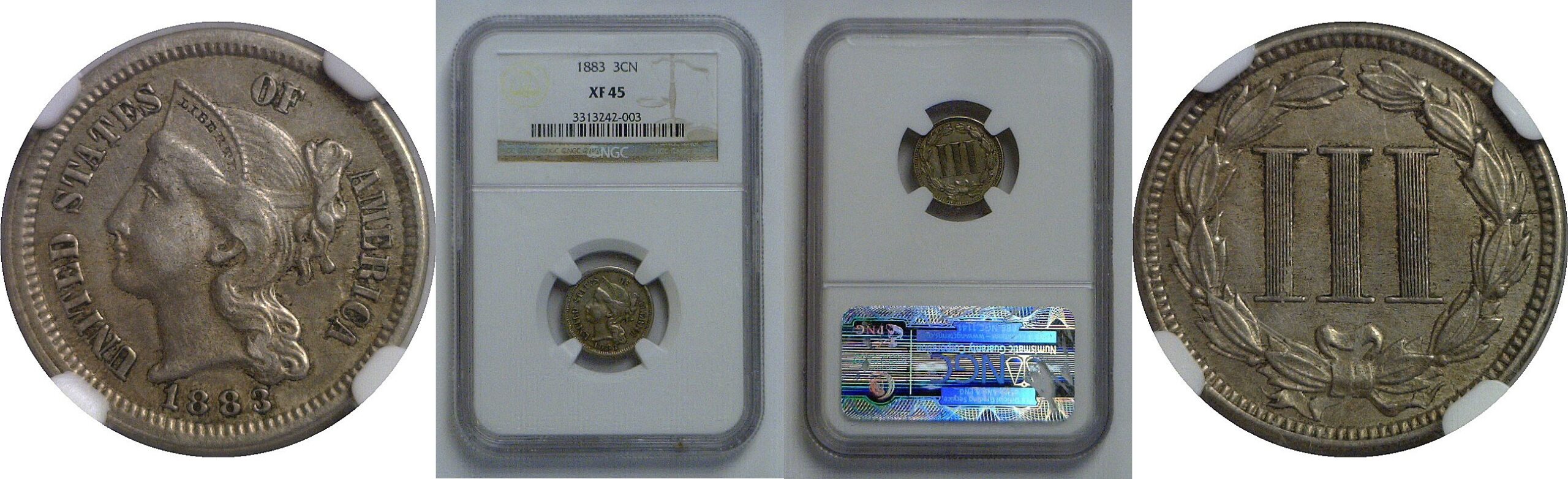 1883 Nickel Three Cent    NGC XF-45