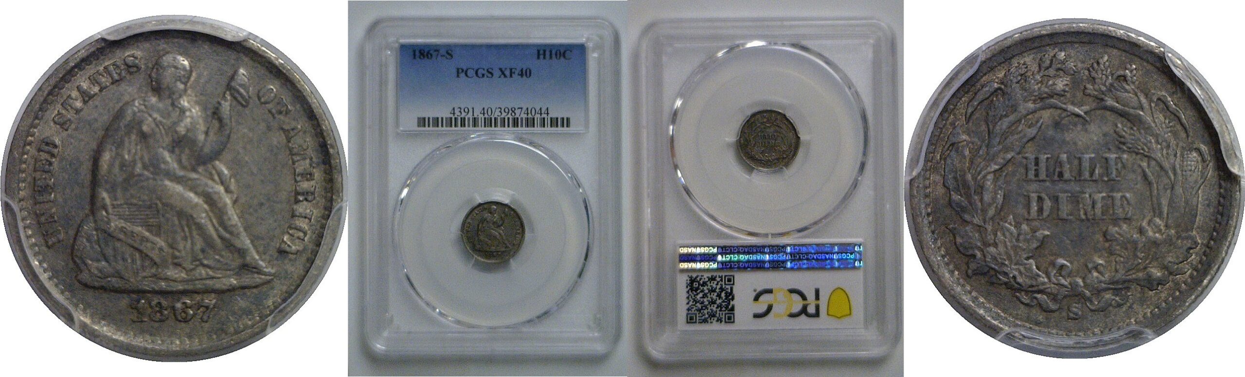 1867-S Seated Liberty Half Dime   PCGS XF-40