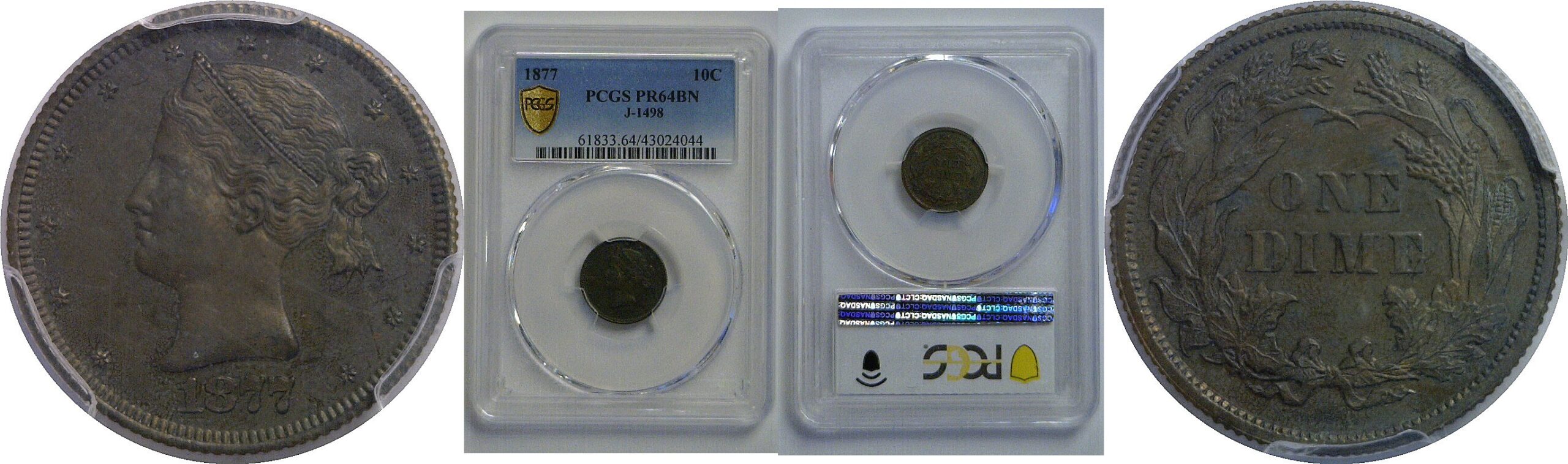 1877  Pattern Dime  Judd-1498   PCGS PR-64 BN