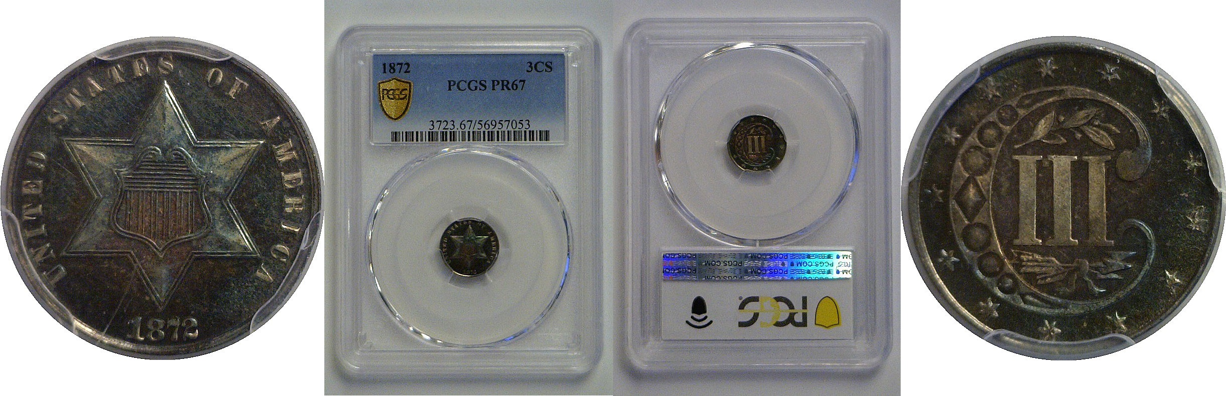 1872 Silver Three Cent    PCGS PR-67