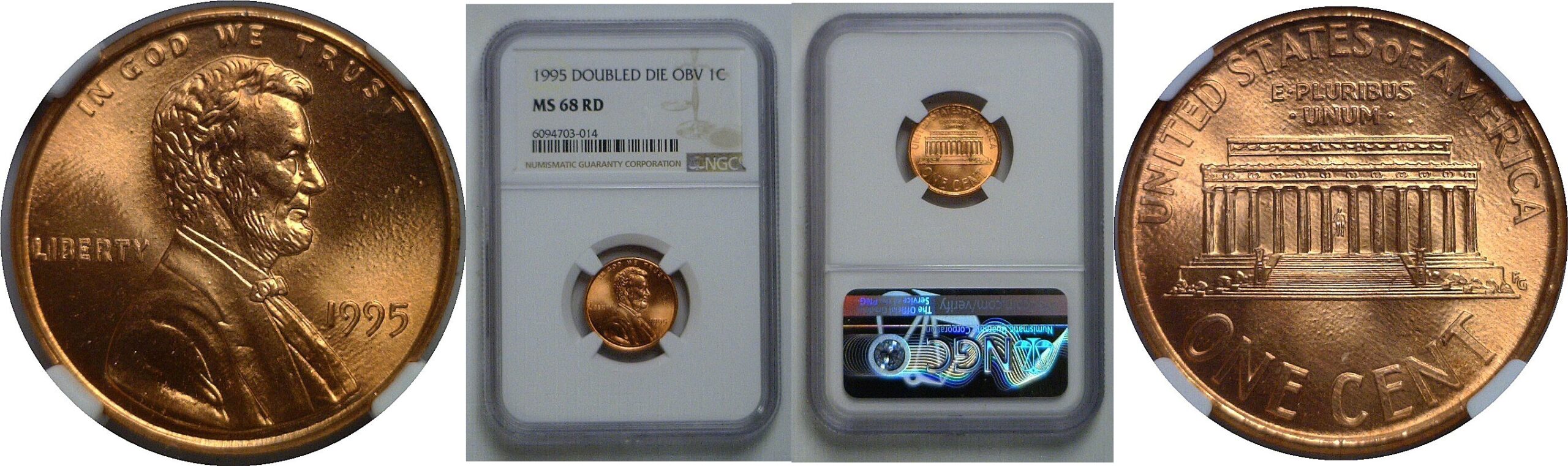 1995 Doubled Die Obverse   Lincoln Cent   NGC MS-68 RD