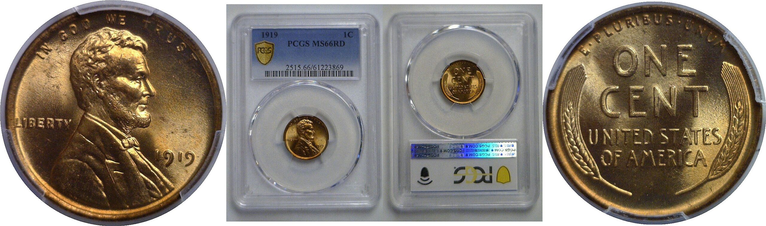 1919 Lincoln Cent   PCGS MS-66 RD