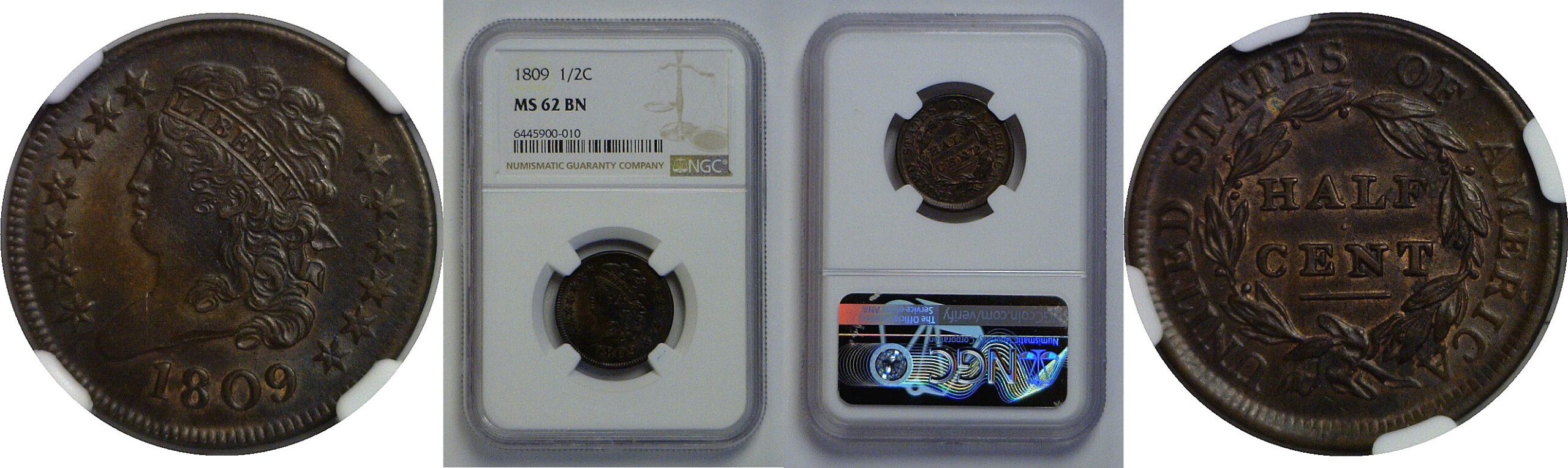 1809 Half Cent   NGC MS-62 BN