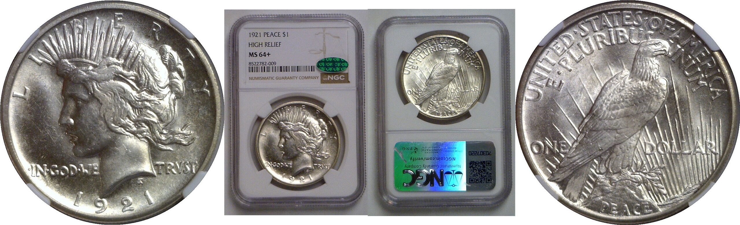 1921 Peace Dollar    NGC MS-64+  CAC