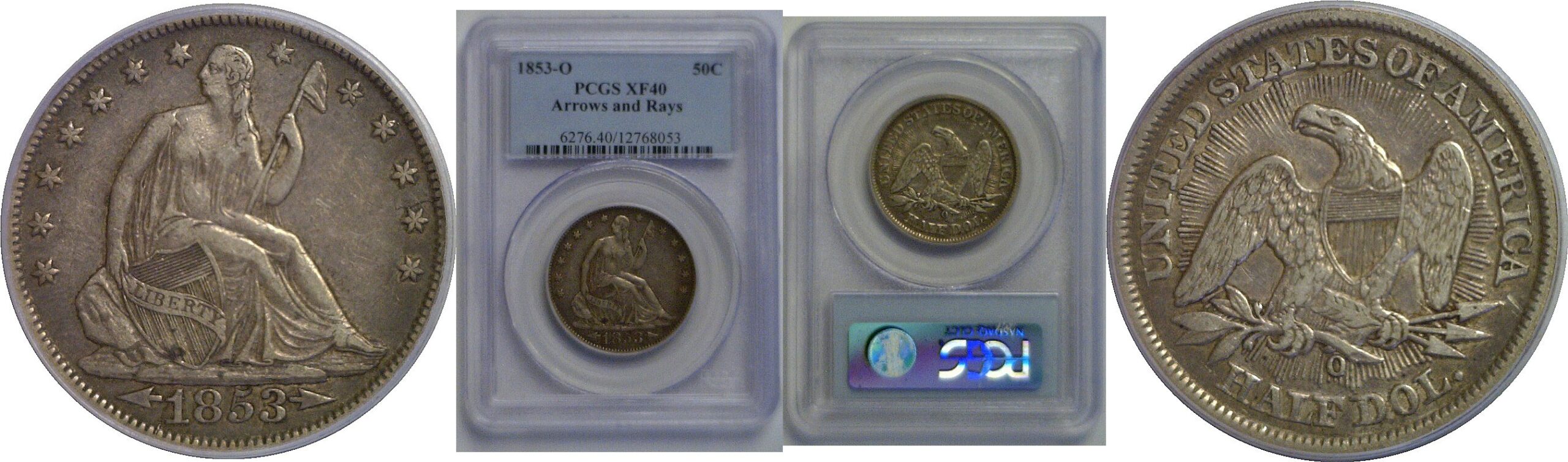 1853-O Arrows & Rays   Seated Liberty Half Dollar   PCGS XF-40