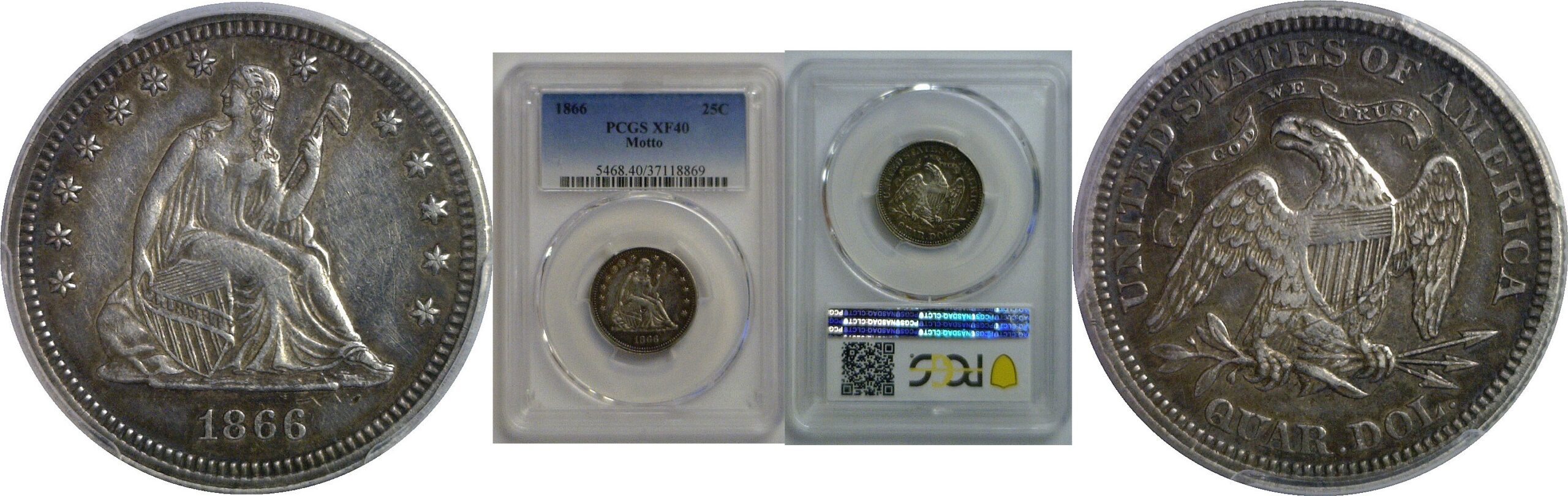 1866 Seated Liberty Quarter   PCGS XF-40