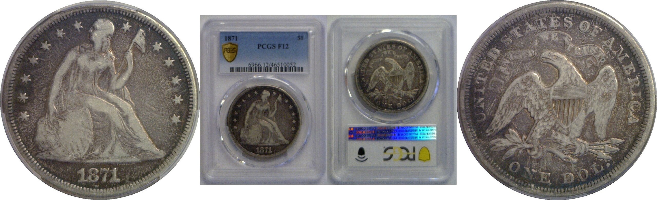 1871 Seated Liberty Dollar   PCGS F-12