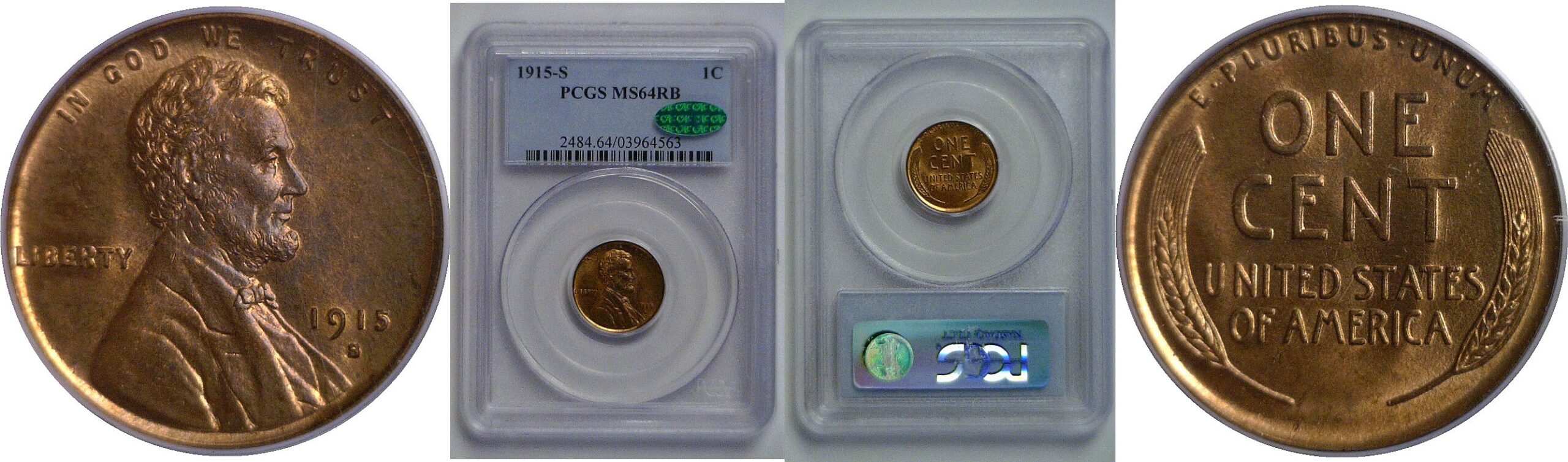 1915-S Lincoln Cent  PCGS MS-64 RB  CAC