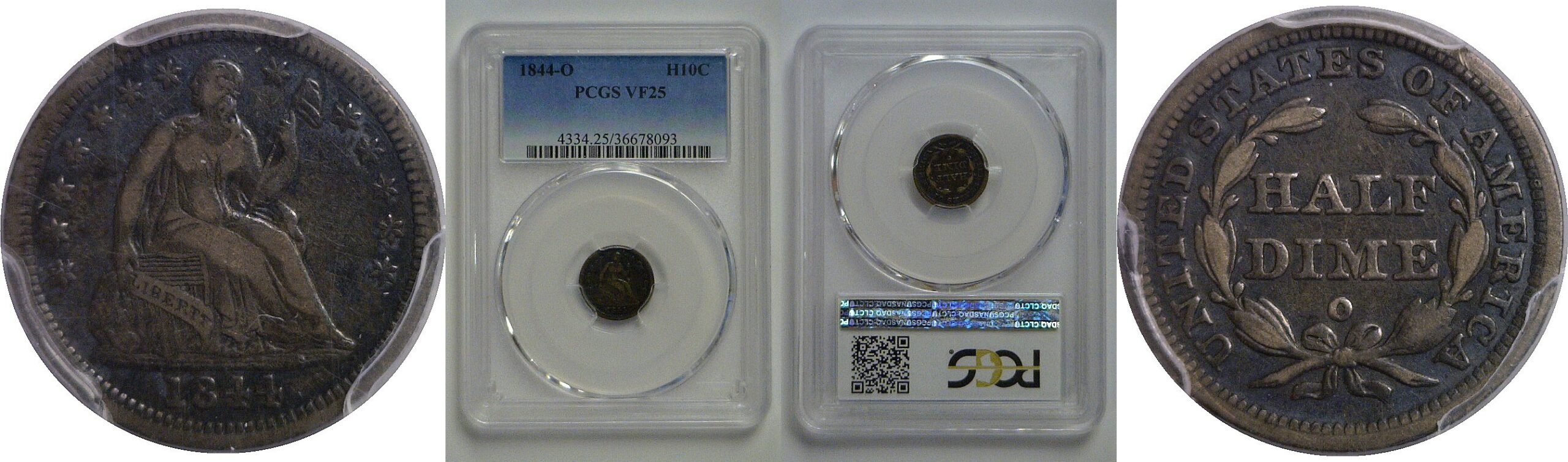 1844-O Seated Liberty Half Dime    PCGS VF-25