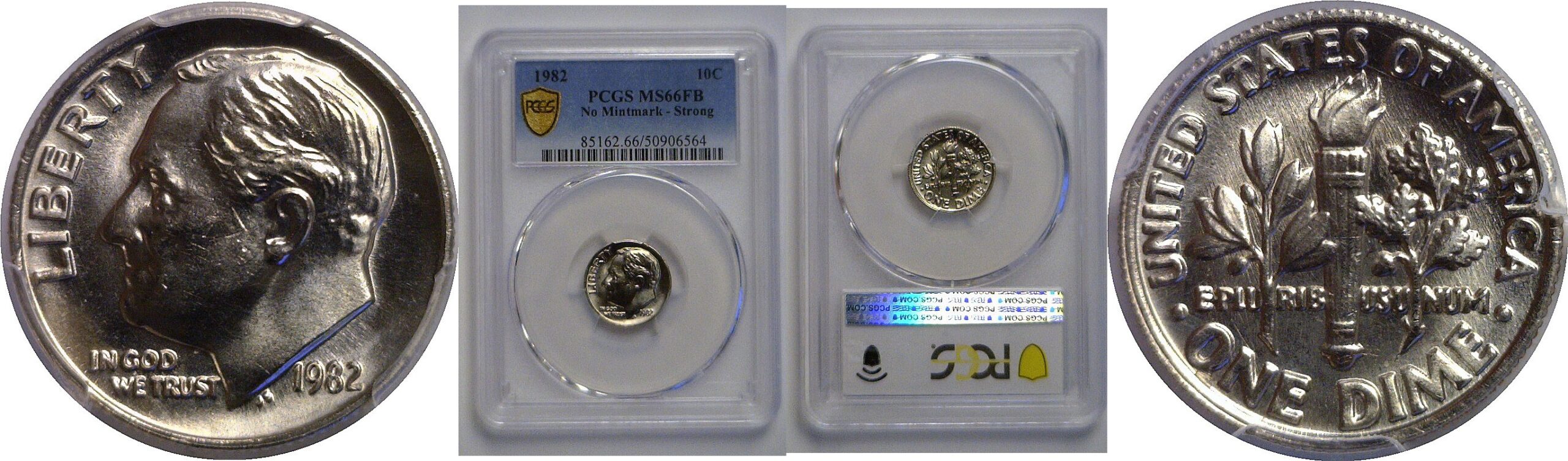 1982 No Mintmark  Roosevelt Dime   PCGS MS-66 FB