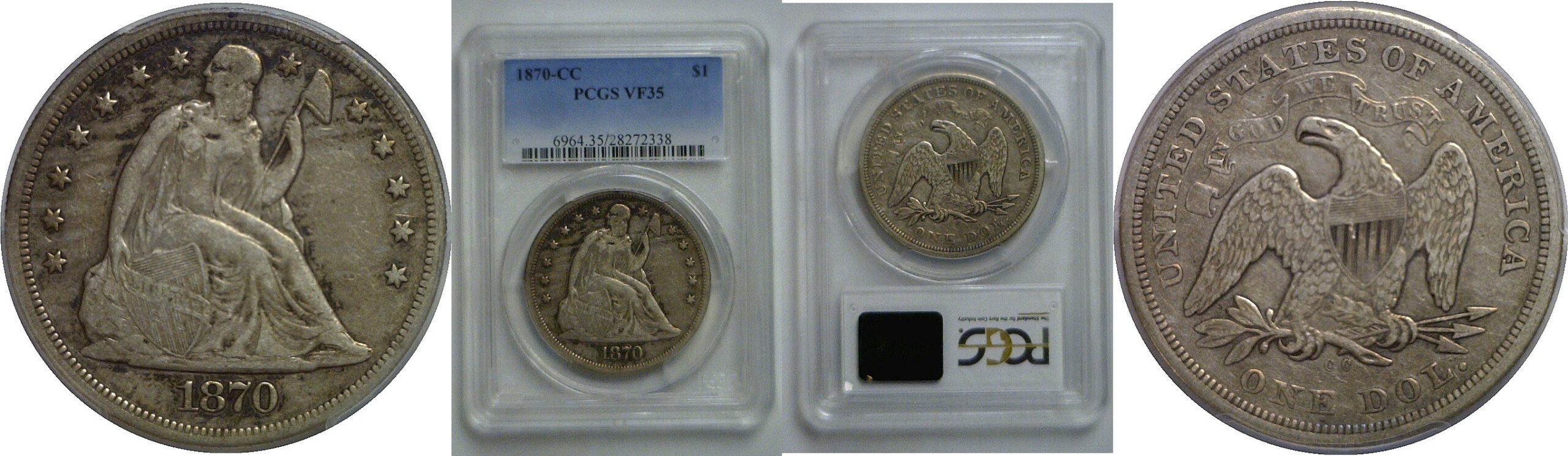 1870-CC Seated Liberty Dollar     PCGS VF-35