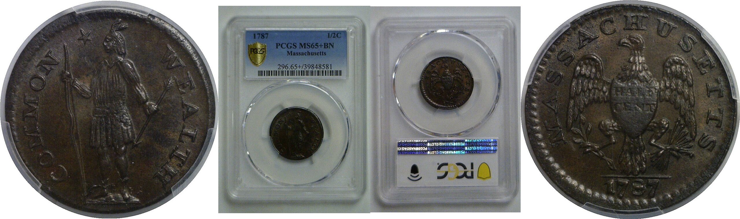 1787 Massachusetts Half Cent    PCGS MS-65+ BN
