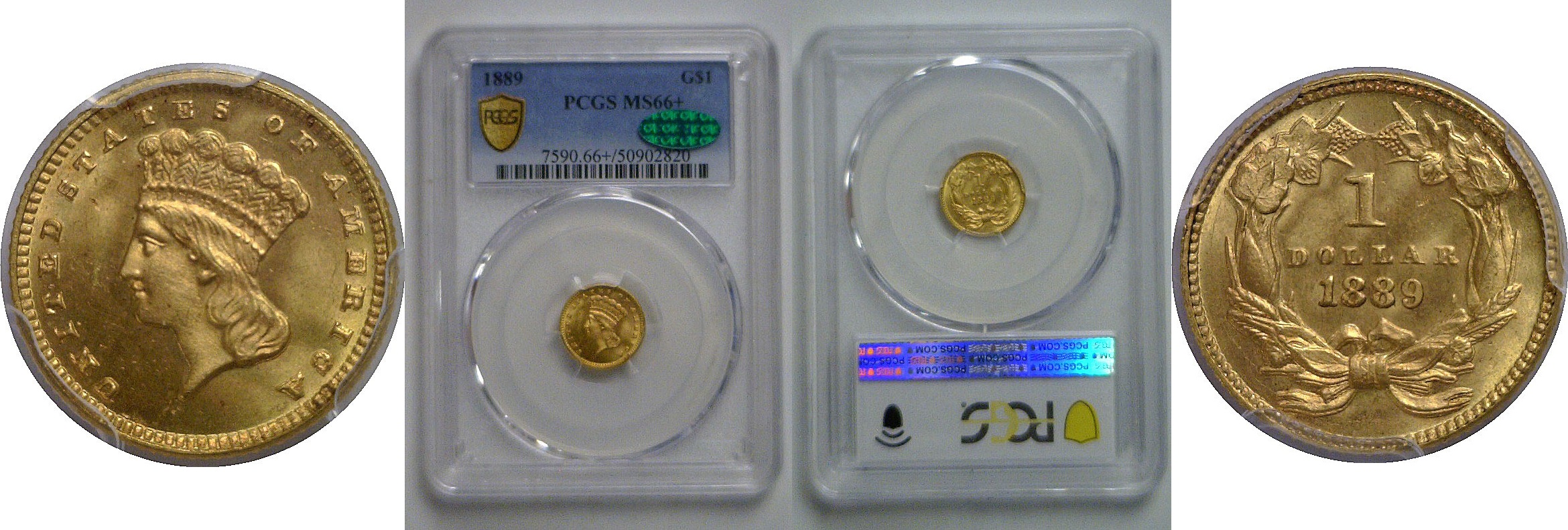 1889 One Dollar Gold Coin    PCGS MS-66+  CAC