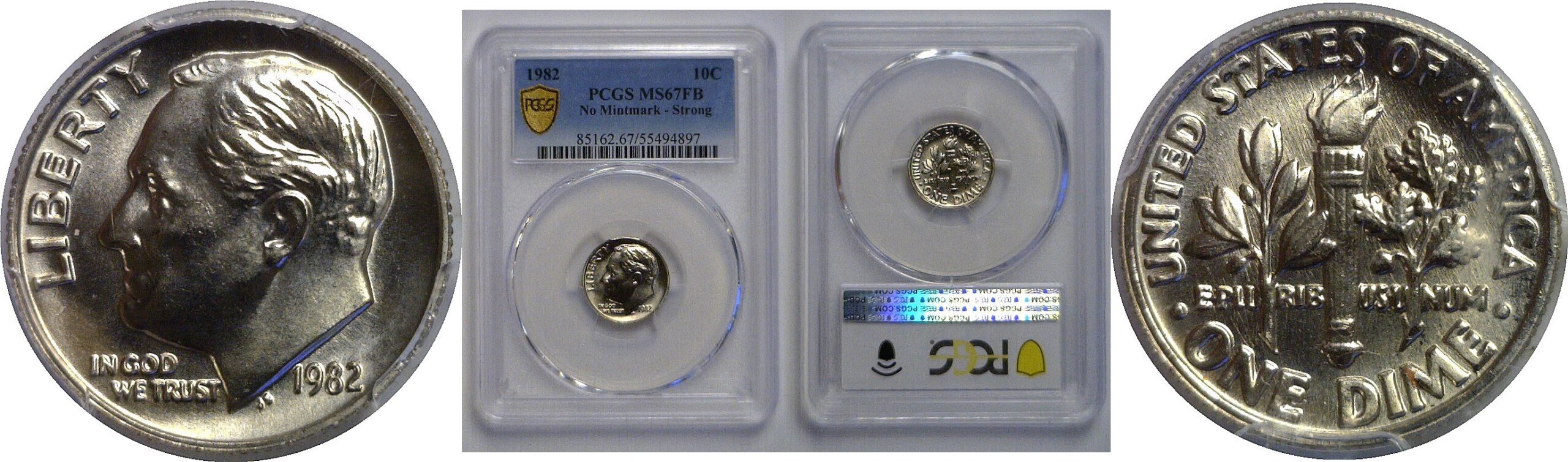 1982  No Mintmark   Roosevelt Dime   PCGS MS-67 FB