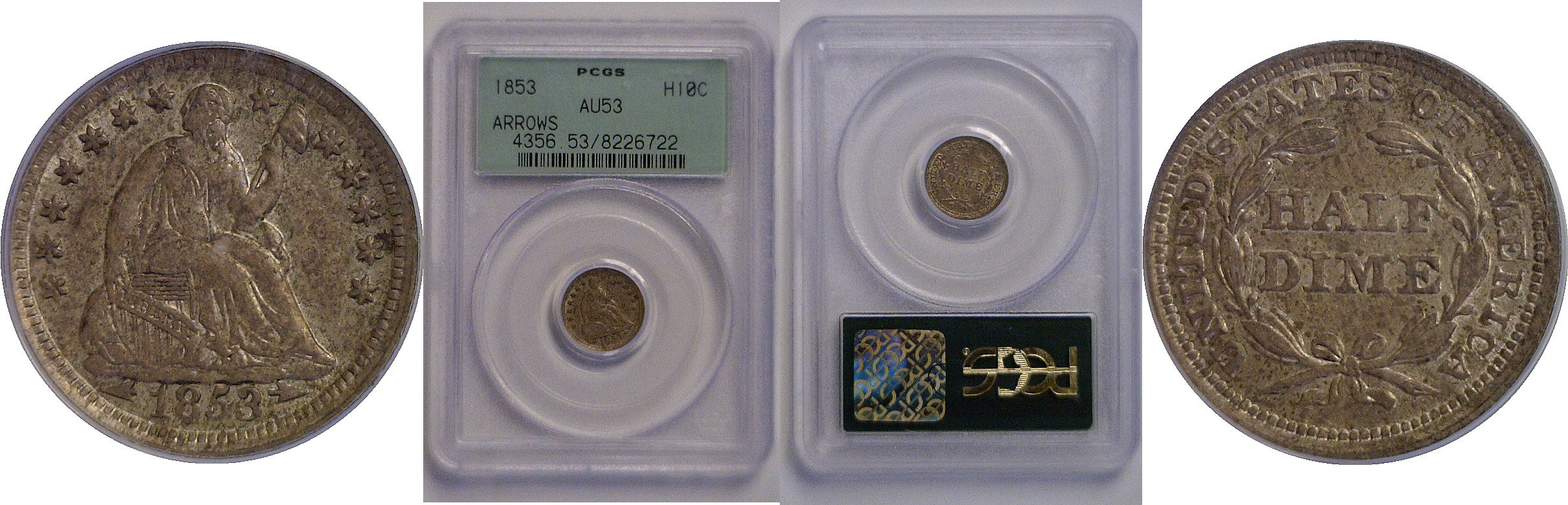 1853 Arrows   Seated Liberty Half Dime    PCGS AU-53