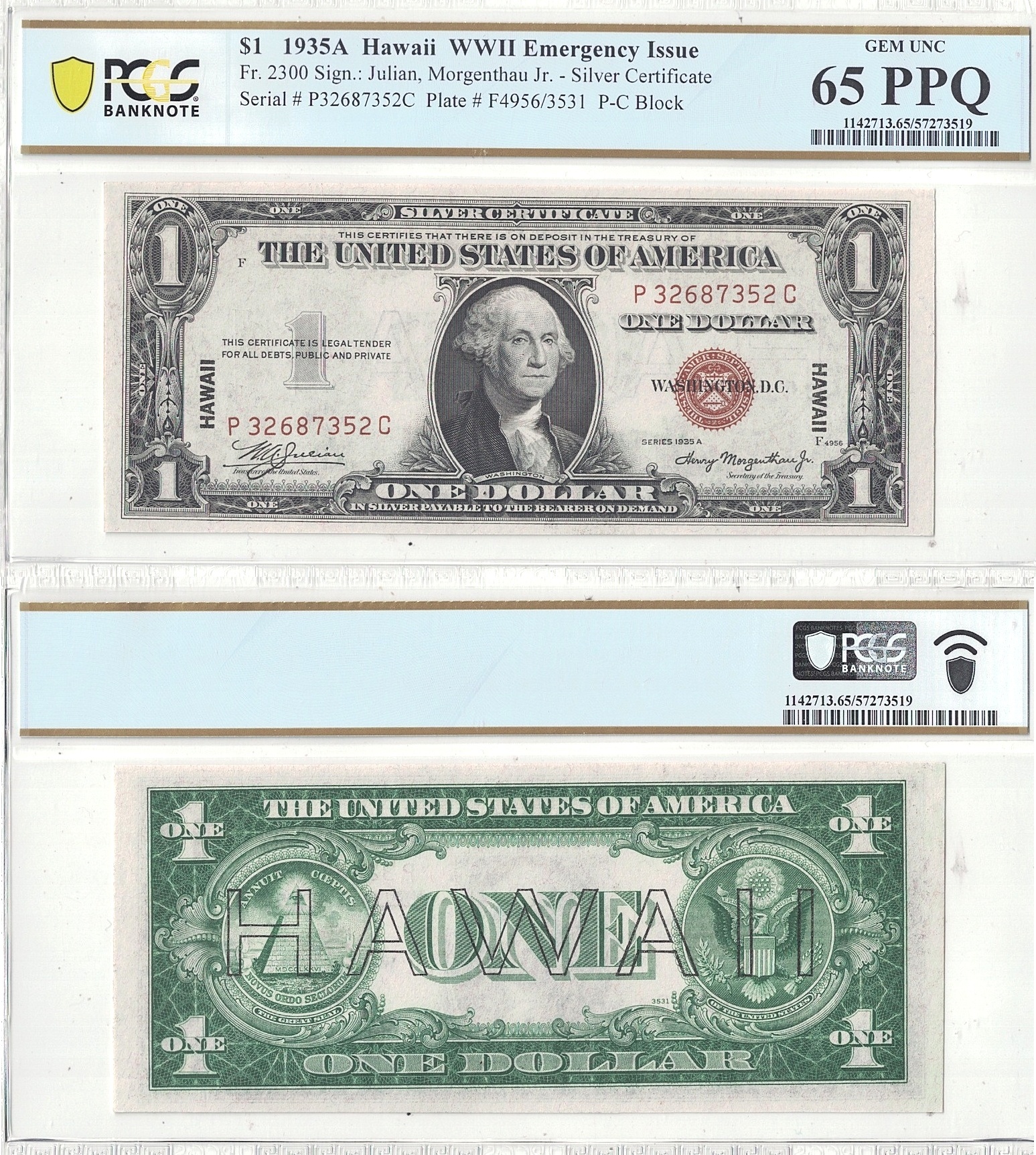 1935-A $1 Hawaii Fr-2300 PCGS Gem CU-65 PPQ