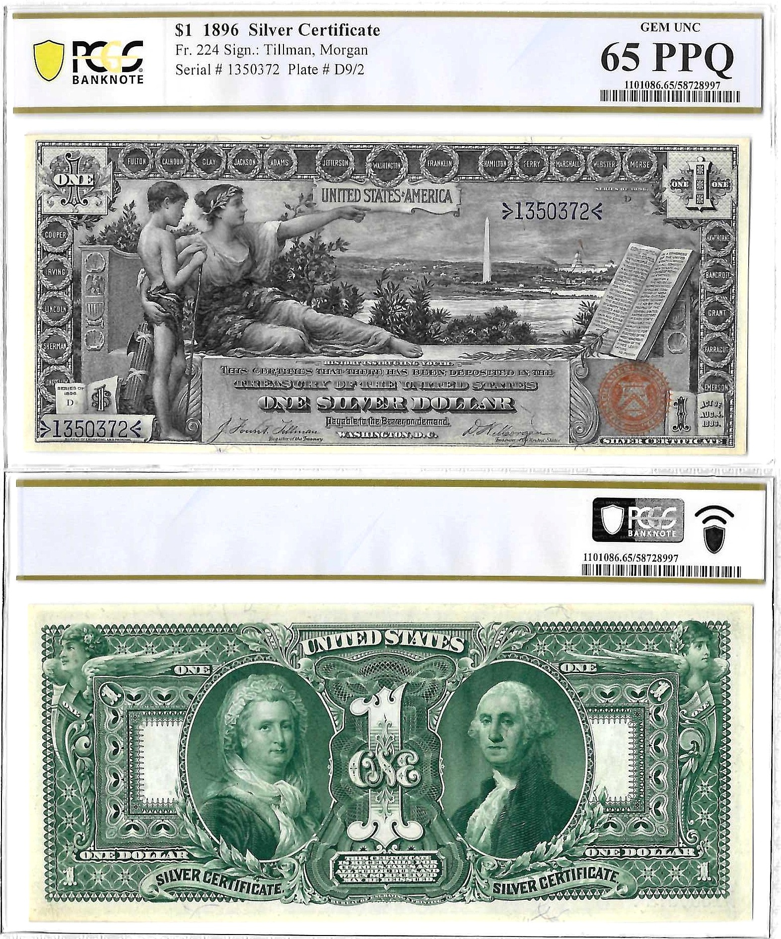 1896 $1 Silver Certificate Fr-224 PCGS-65 PPQ