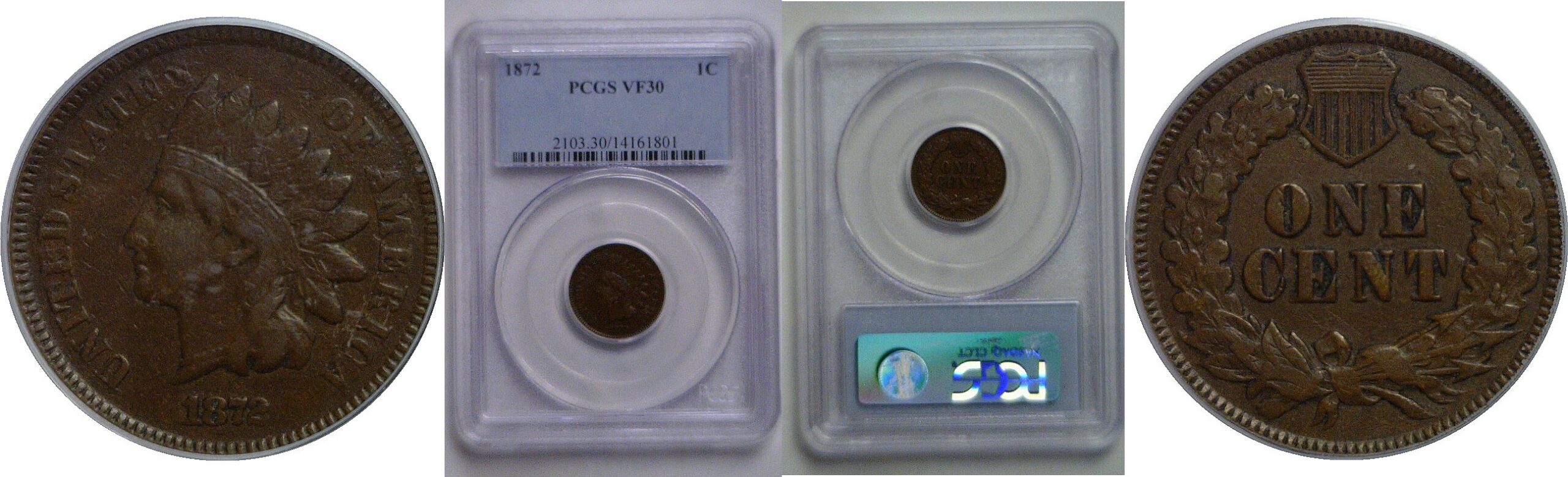1872 Indian Head Cent   PCGS VF-30
