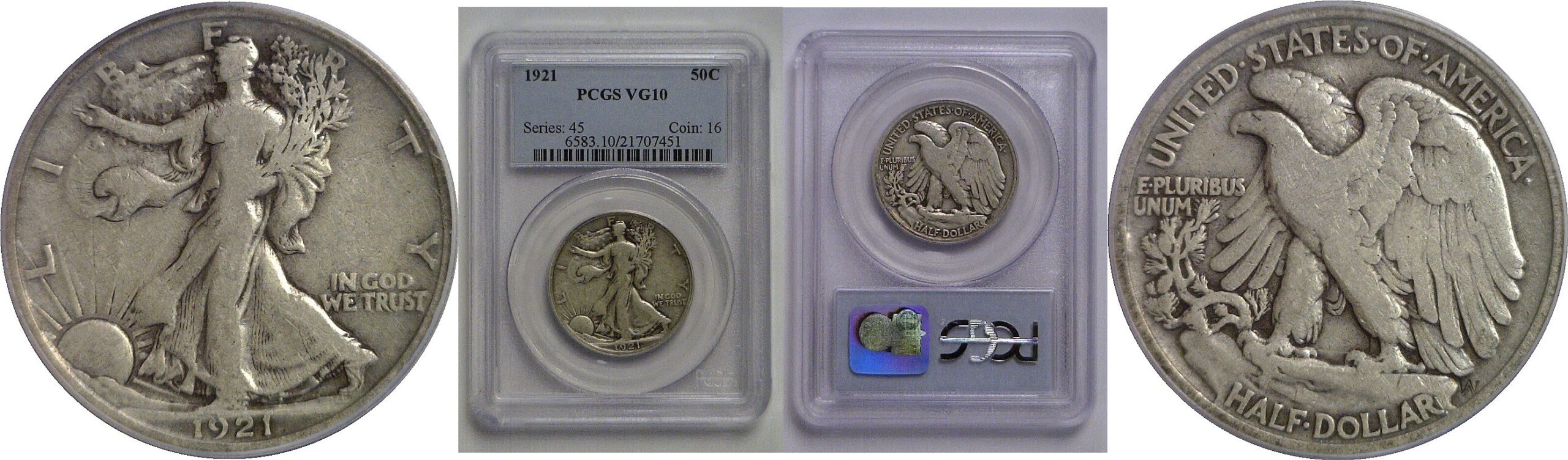 1921 Walking Liberty Half Dollar   PCGS VG-10